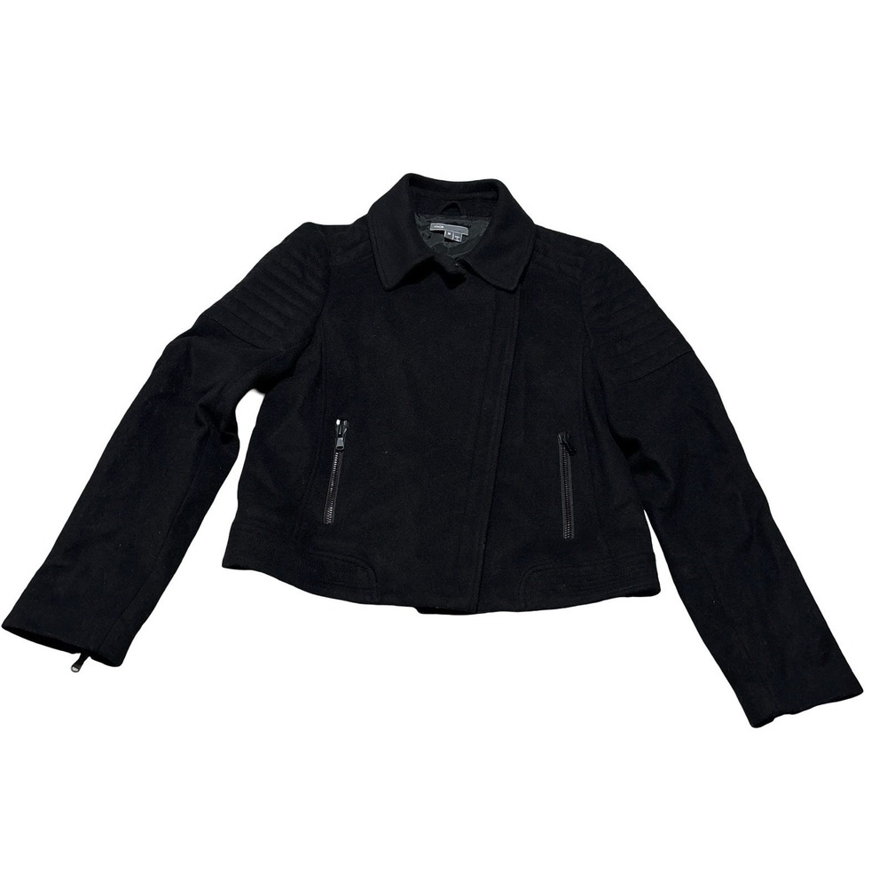 Vince Asymmetrical Zip Wool Blend Biker Moto Jacket Black Size M 19 x 22.5